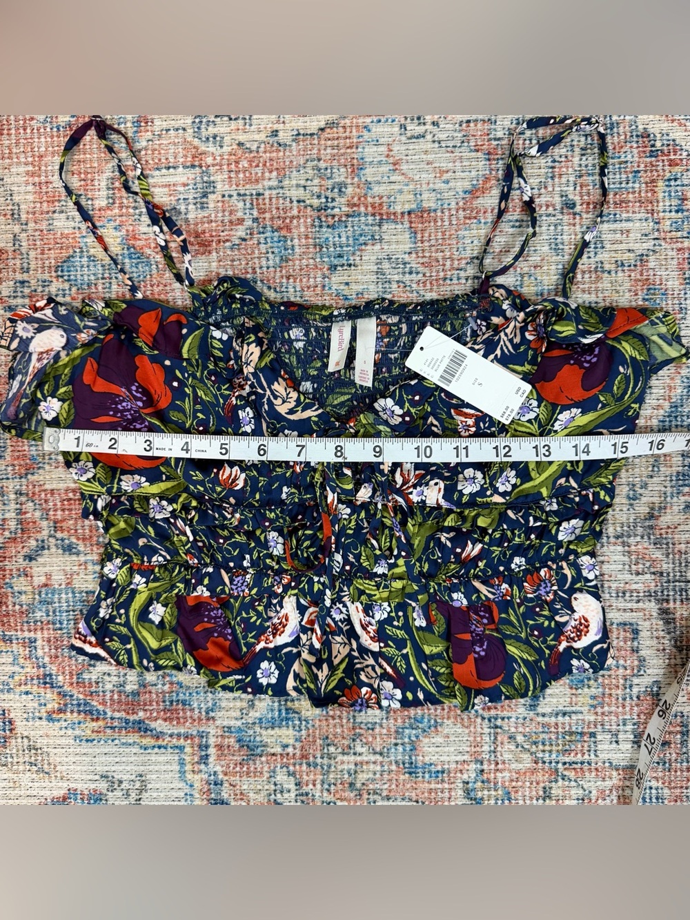 Anthropologie Lyrebird Floral Tie Front Crop Top Blue Boho Blouse Size S - Picture 10 of 13